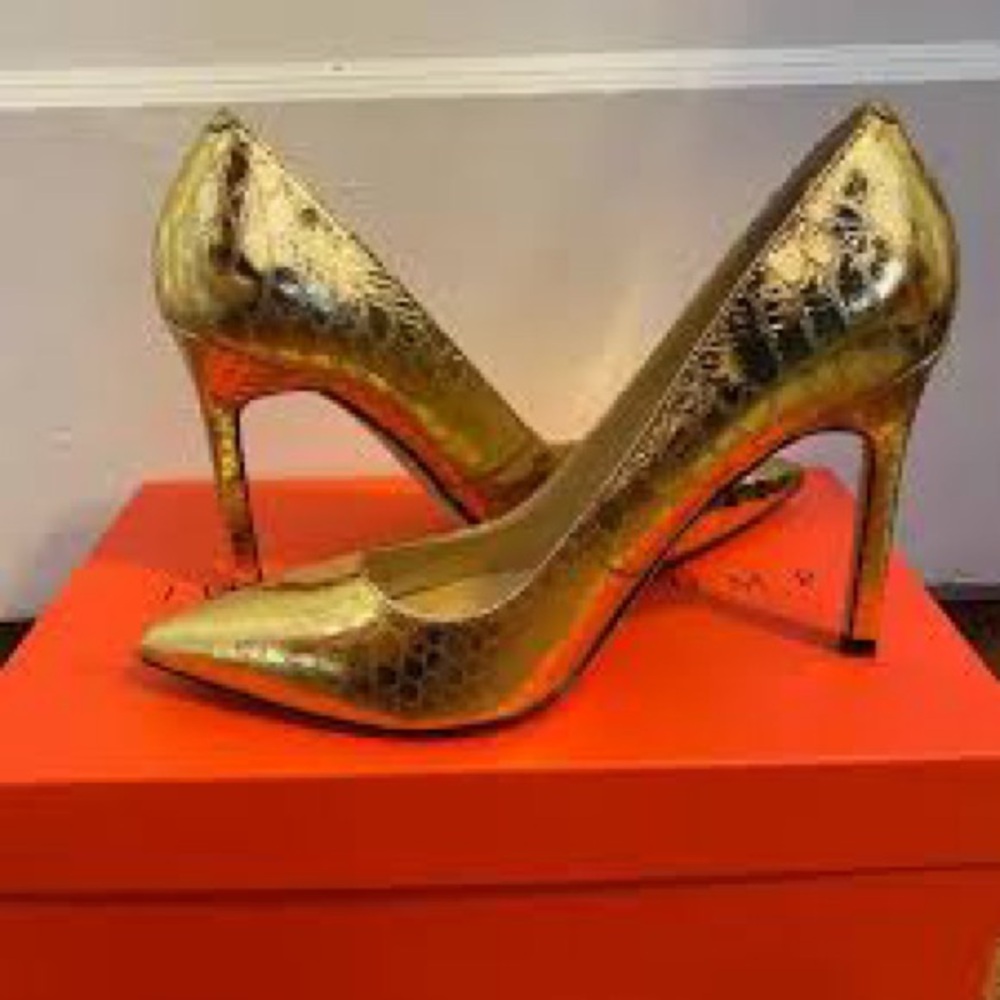 Ivanka Trump Metallic Gold Snakeskin Stiletto Heels